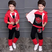 Зимний костюм для мальчиков; хлопковая куртка с капюшоном; куртка с длинными рукавами с изысканной вышивкой; детский спортивный утепленный Комплект из трех предметов