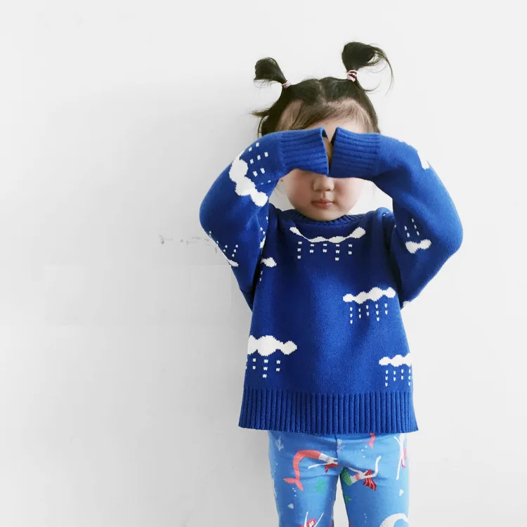 

Childrenswear 2019INS Double Layer Jacquard Cloud And Rain Pure Cotton Yarn Knitted Pullover Sweater Special Offer