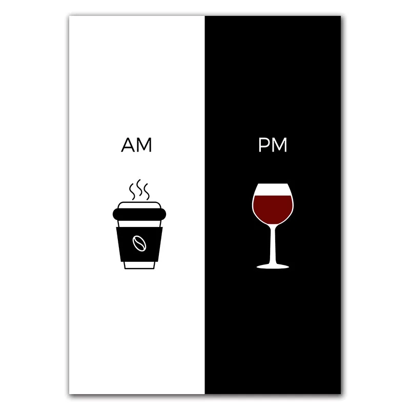 Am Coffee PM Wine Canvas Print Kitchen Room Decor Home Wall Art Decor Coffee& Wine Art Canvas Painting Wall Pictures YX122 - Цвет: 1