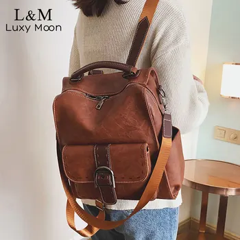 

Fashion PU Leather Backpack For Women Multi-Function Brown Retro Backpack Female Ladies Shoulder Bag Girl Purse Mochilas XA623H