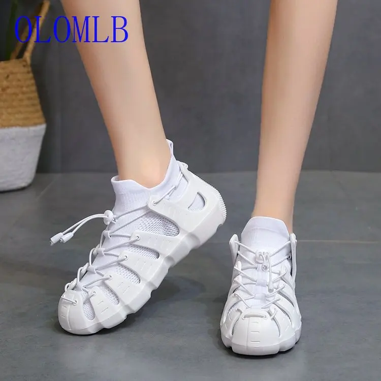 

OLOMLB 2019 Women Vulcanized Shoes Summer Clunky Sneaker Spring Autumn Knitting Breathable Shoe Chunky Platform Sneakers Women