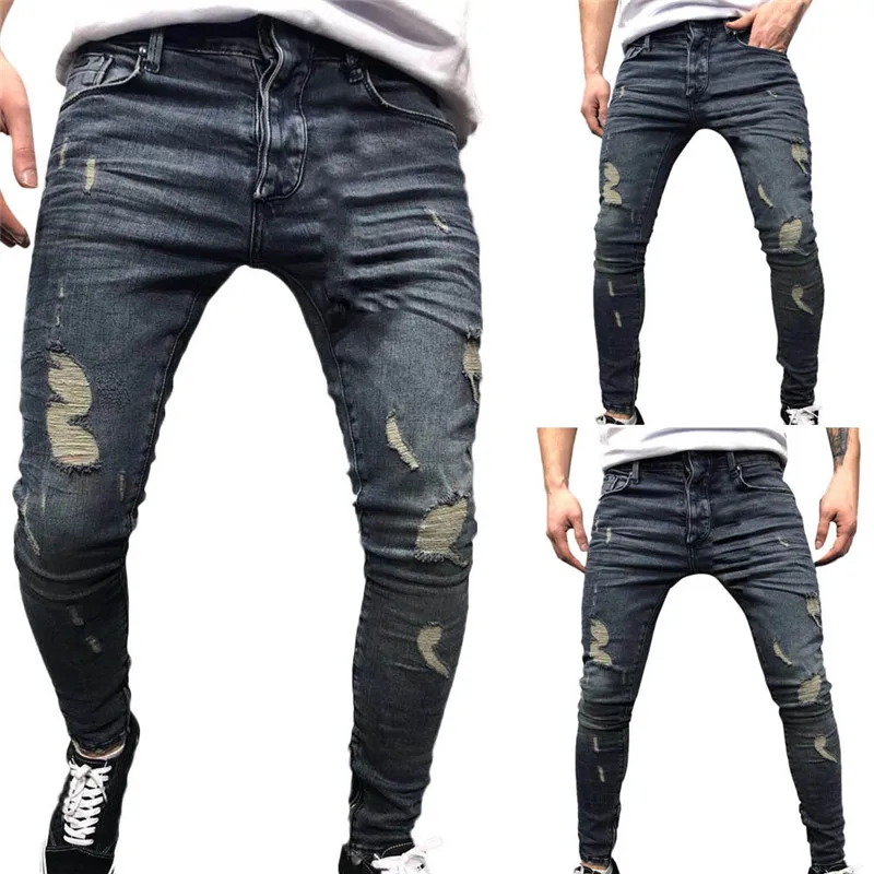 Рваные вышитые джинсы тонкие мужские брюки новинка мужские повседневные тонкие летние джинсовые брюки классические ковбойские Молодежные Большие размеры