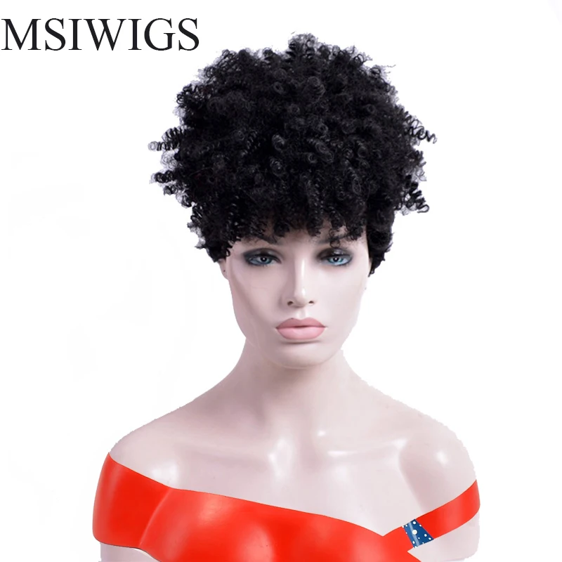 Msiwigs Afroamerikanskie Znamenitostej Pariki Korotkie Zhenskie Strizhka Sinteticheskie Perednie Chernye Vyushiesya Cvet Volos Parfyumeriya Feminino