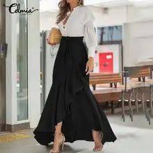 Celmia-faldas asimétricas con volantes para falda larga de cintura alta con cinturón para fiesta, informal, holgada, 2021 - AliExpress Ropa de mujer