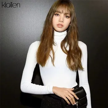 

KLILAEN Women Solid Long Sleeve Bodysuits 2020 new fashion Autumn Winter Turtleneck Lady Casual Slim Wild Bottoming Romper