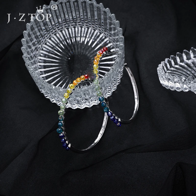

Fashion Rainbow Gradient Round Hoop Earrings For Women Multicolour Exaggerated Half Circle Earrings Simple Party Jewelry Female