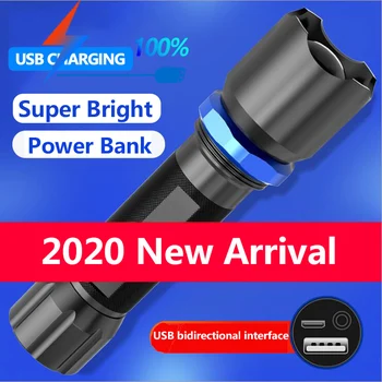 

LED flashlight 5 modes waterproof zoomable flashlight led Torch with built-in battery as mobile power bank Emergency lamp