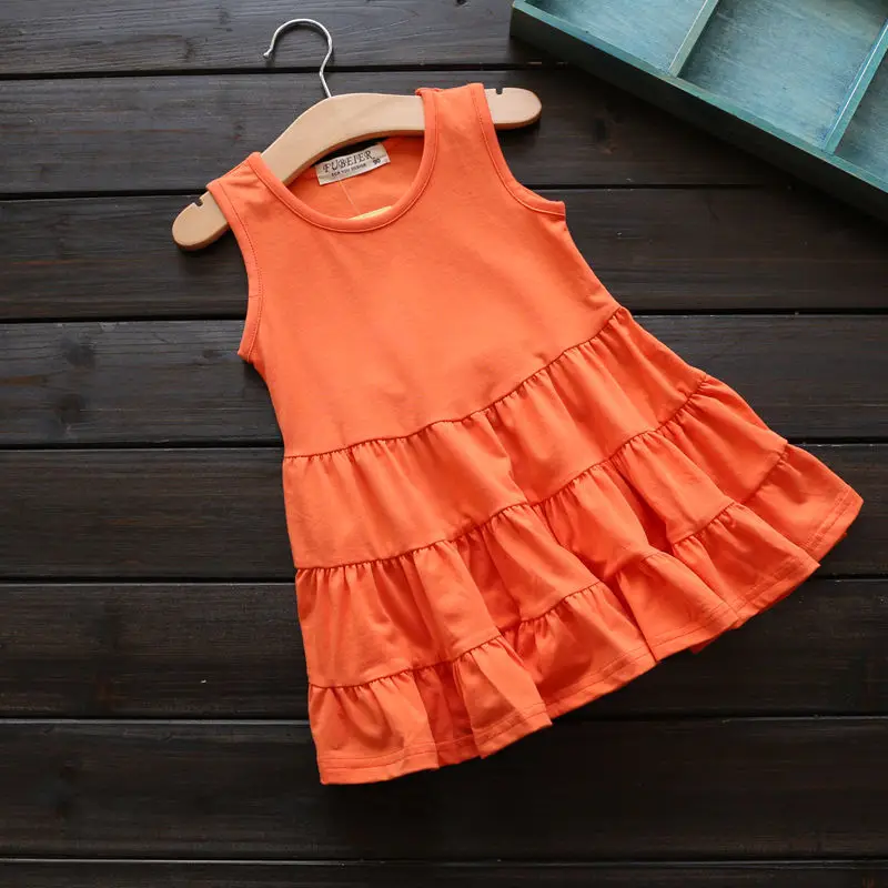 Toddler Dress Girls Baby Cotton Solid Color Vest Round Neck Beach Kids