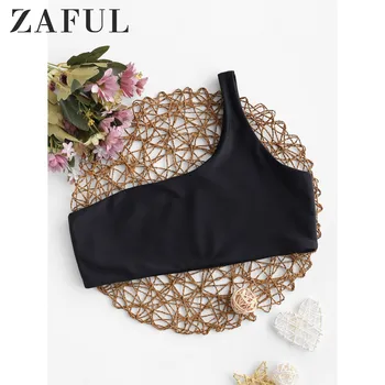 

ZAFUL Solid No-Padding One Shoulder Bikini Top For Women 2020 Stylish Elastic Basic Swim Top Summer Solid Unlined Swimsuit Top