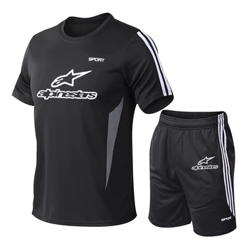 

2020 new Sportswear male M-5XL summer hot sale suit male T-shirt + shorts two-piece casual sportswear men print O collar