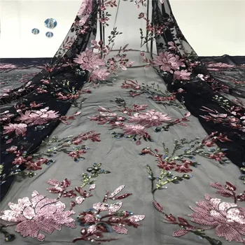 

Madison African Lace Fabric Embroidered Nigerian Sequins Lace Fabrics 2019 High Quality French Net Lace Fabric