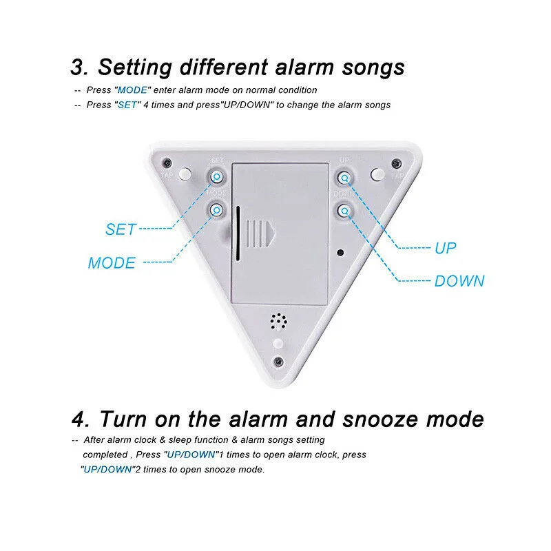 ZANCAKA Triangle clock 7 color change LED temperature display digital alarm clock decoration sound control desktop thermometer