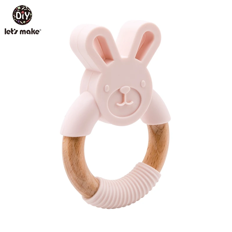 rabbit cream Let's Make/1 шт. Игрушки для малышей, силиконовый Прорезыватель для зубов, дерево бука, кольцо для рук, прорезыватель, музыкальные погремушки, жевательные игры, тренажерный зал, Монтессори, коляска - Цвет: rabbit cream