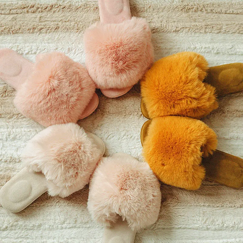 

Lovely Fluffy Slippers for Women 2019 Winter Warm Soft Indoor Floor Home Shoes White Yellow Pink Solid Non-slip House Slipper