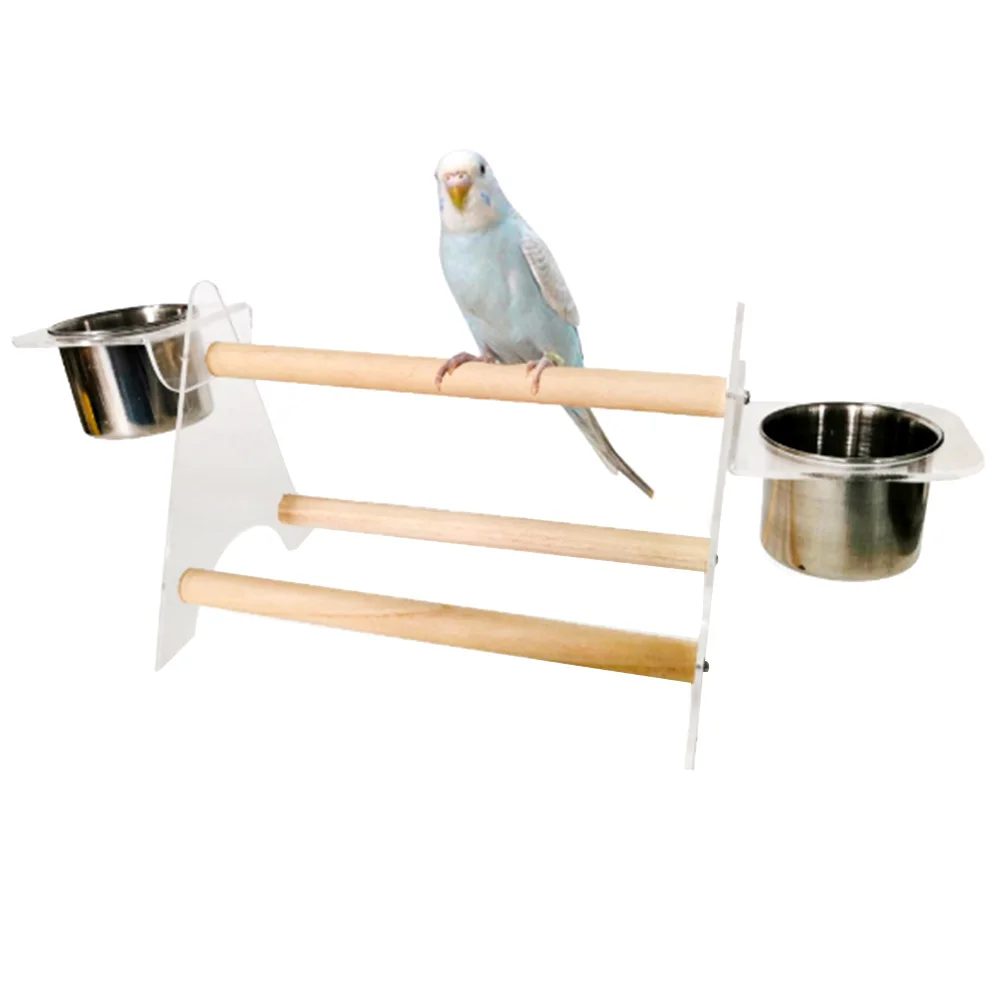 

Tripod Rack With 2 Large-Capacity Cups Pet Parrot Tripod Rack Bird Toy Grinding Claws Station Rack Pet Cage Supplies Oc14