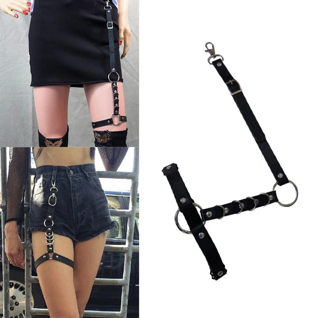 Elastic Lady Body Harness Thigh Garter Belt Leather Leg Strap Suspender 38cm