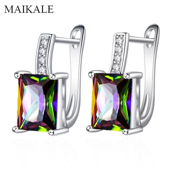 

MAIKALE Classic Square Colorful Cubic Zirconia Stud Earring Gold Silver Color Plated Gem AAA CZ Earrings for Women Jewelry Gifts