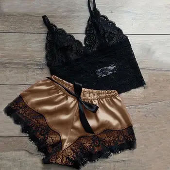 

European and American explosive pajamas lace bra split nightdress two-piece underwear H6F8