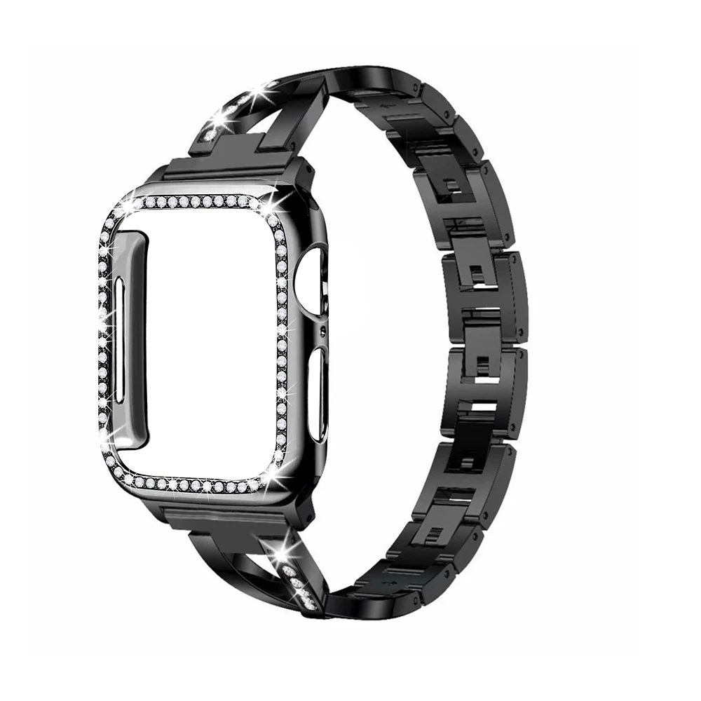 Ремешок+ чехол подходит для apple watch 5/4/3/2/1 нержавеющая сталь насадки для душа с украшением в виде кристаллов алмаза браслет 38 мм 40 мм 42 44 мм наручных часов iwatch, металлический ремешок
