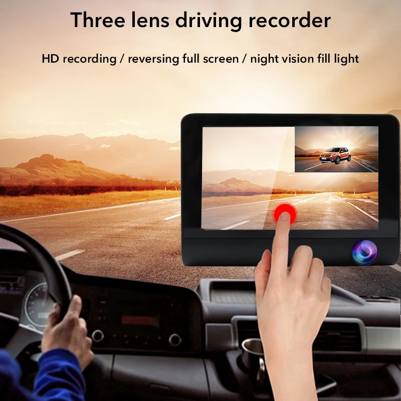 TOSPRA Full HD 1080P Car DVR Cameras 3 Lens 4.0 Inch Wide Angle Car Dash Camera Dual Lens With Rearview Cam Auto Registrator