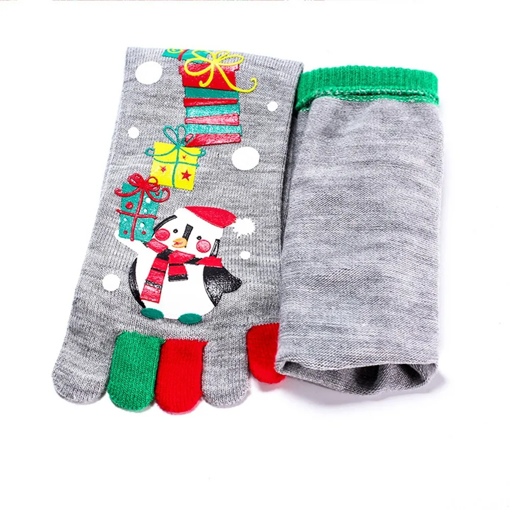 Новинка года; Рождественский склад; Разноцветные носки с принтом; носки с пятью пальцами; хлопчатобумажные забавные носки