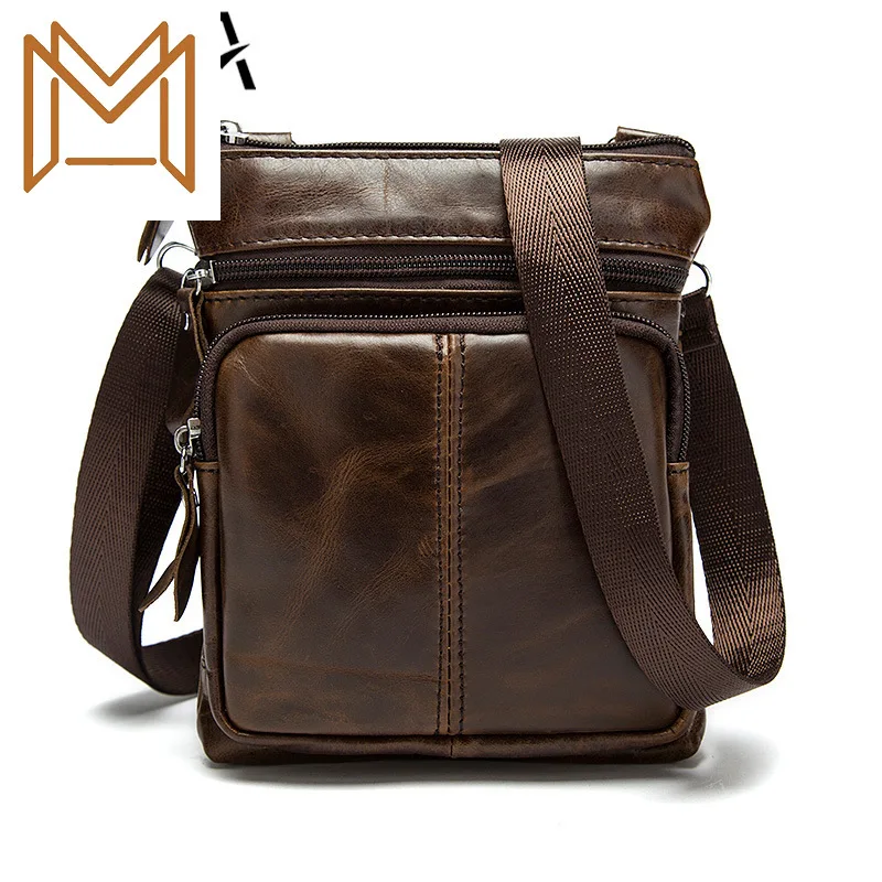 

Genuine Leather Male Package Oblique Satchel Man Head Layer Cowhide Zipper Small Single Shoulder Package