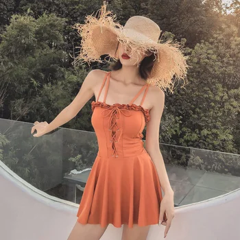 

Swimwear Korea Frilled Bubble Hot Spring One-piece Swimming Suit Women's 2019 New Style Belly Covering Slimming Students
