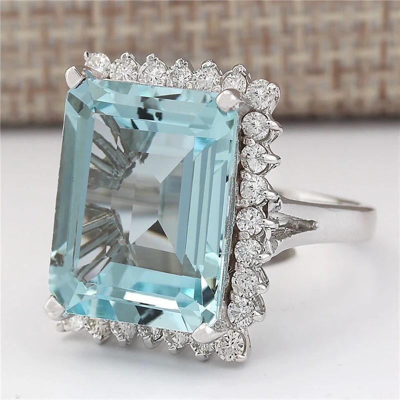 

Natural Aquamarine Gemstone Bizuteria S925 Sterling Silver Ring for Women Fine Silver 925 Jewelry Square Invisible Setting Rings
