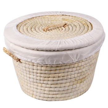 

Straw Woven Storage Basket Handmade Woven Basket Rustic Natural Bread Buns Food Storage Decorative Box Multifunctional Storage B