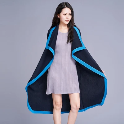 Горячая miyake отложным воротником часовая верхняя одежда стеганая верхняя одежда пальто - Цвет: Тёмно-синий