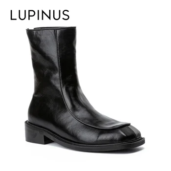 

Lupinus Winter Square Toe Women Leather Boots 2020 New Fashion Back Zipper Ankle Boots For Women Casual Flat Women Boots Mujer