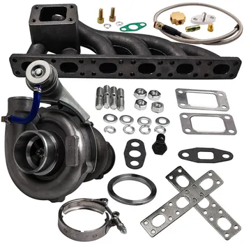 

T04E T3 T4 .63 A/R Turbo Charger W/ Manifold for BMW E36 E46 323I 1997-1999+Turbo Bradied Oil Feed Inlien Line Kit