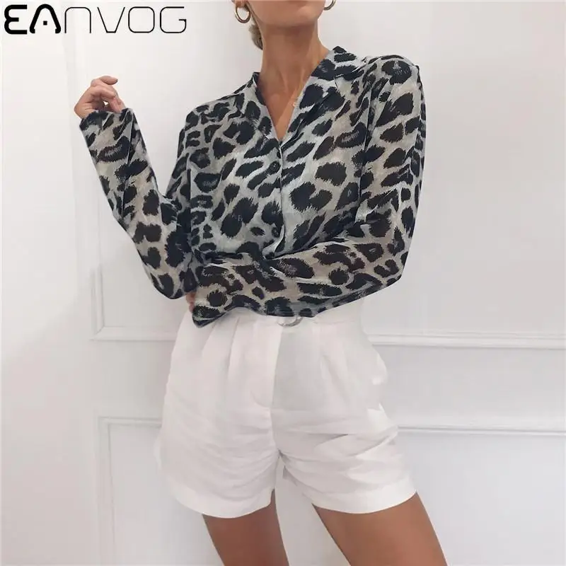 

New Woman Tops And Blouses Hot Sale Women's Long-sleeved Casual Leopard Print V-neck Chiffon Shirt Plus Size 3xl Feminine Blouse