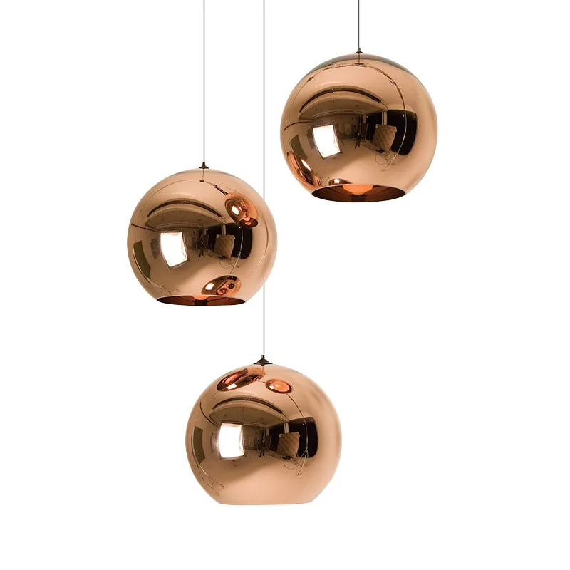 

Modern Mirror Plating Glass Ball Pendant Light Copper Color Globe Lamp Nordic LED Pendant lamp living room Lighting Fixtures