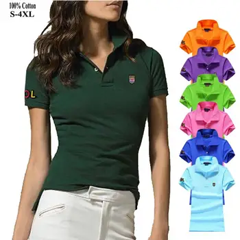 

Top quality 2020 Summer designer Womens polos shirts 100% Cotton Casual short sleeve ladies polos Fashion slim female tops S-4XL