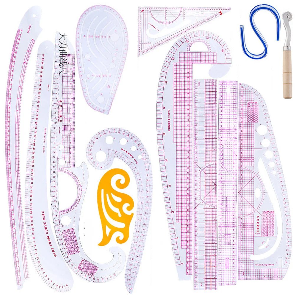 13PCS Sewing Ruler Line French Curve Ruler Cutting Mat Set Yardstick