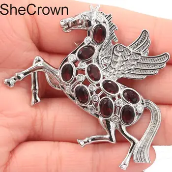 

56x45mm New Arrival Pegasus Shape Purple Amethyst White CZ Gift Silver Brooch