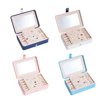 

Women Jewelry Box Ring Earring Organizer Case Makeup Mirror Magnetic Button Jewellery Storage