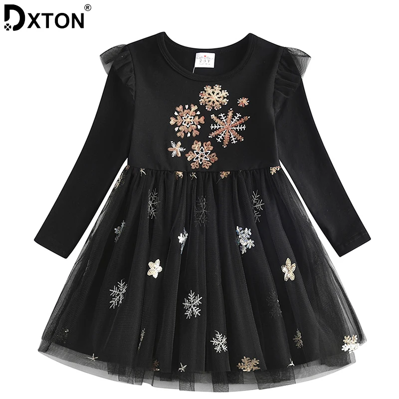 DXTON/Детские платья для девочек; платье для девочек с длинными рукавами и принтом снежинки; зимнее платье-пачка принцессы; детская Рождественская одежда; Vestidos