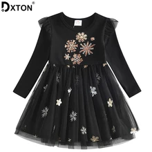 DXTON/Детские платья для девочек; платье для девочек с длинными рукавами и принтом снежинки; зимнее платье-пачка принцессы; детская Рождественская одежда; Vestidos