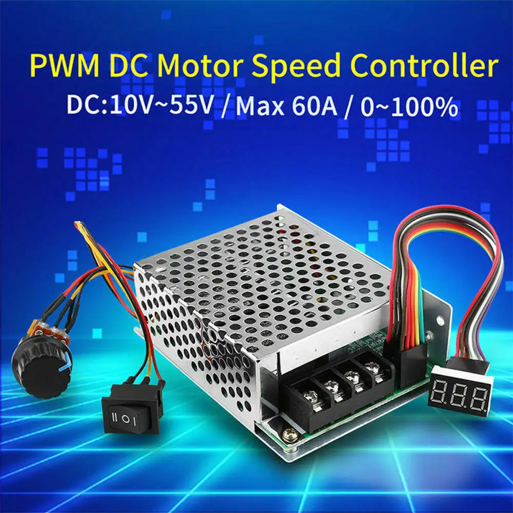 DC10 55V 12V 24V 36V 60A PWM контроллер скорости двигателя CW CCW Реверсивный переключатель
