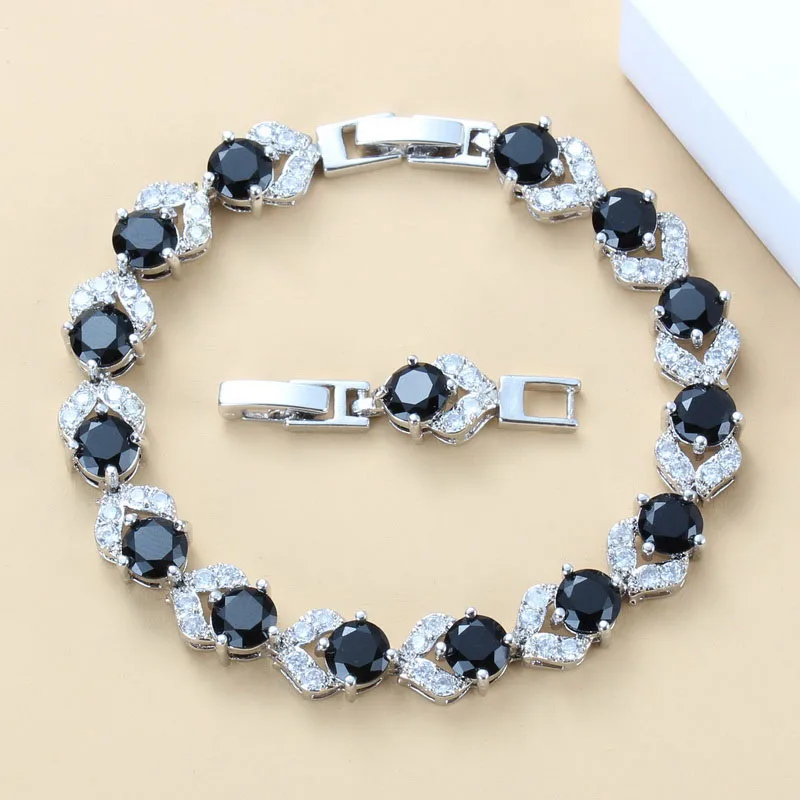 925 пробы серебряный черный кубический цирконий модный браслет из цепочки костюм для женщин ювелирные изделия Регулируемая длина 21 см