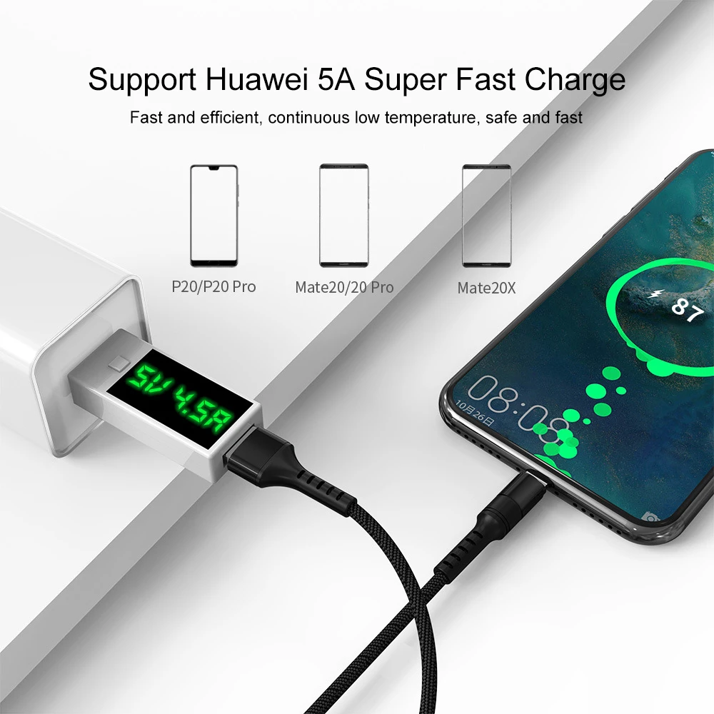 5A USB Type C Cable 0 25m 1m 2m Fast Charging Type C Kable for Huawei 2