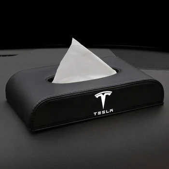 

Car Leather Tissue Box Sun Visor Towel Tissue Box Holder For Tesla Logo Model 3 S X Roadster Auto Interior Storage Decoration
