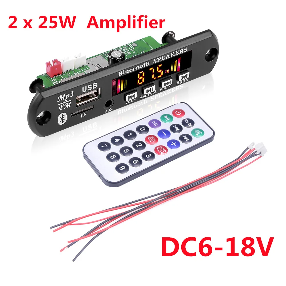 Kebidu 2*15/20/25/40/60W Amplifier 12V MP3 WMA WAV Decoder Board Bluetooth5.0 Wireless Music Audio Modul USB TF FM Radio For Car2*25W DC6v-18v2*20W 6-12V2*40W 7-24V microsoft zune MP3 Players