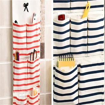 

1Pc Six/eight-layer Multi-layer Cotton Linen Home Bedroom Foldable Sundries Toy Storage Bag Red Blue Stripes