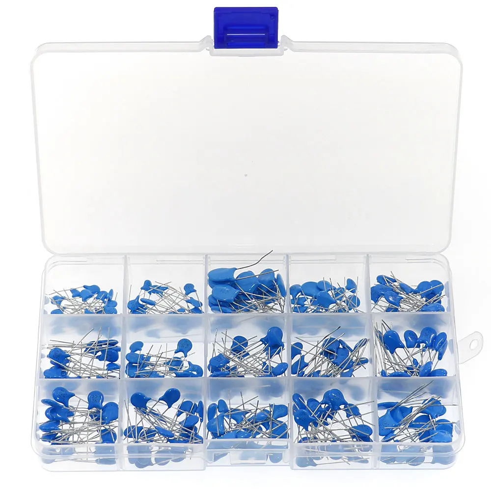 300Pcs 15Value 1KV 2KV 3KV Blue High Voltage Ceramic Capacitors Assortment Assorted Kit Box