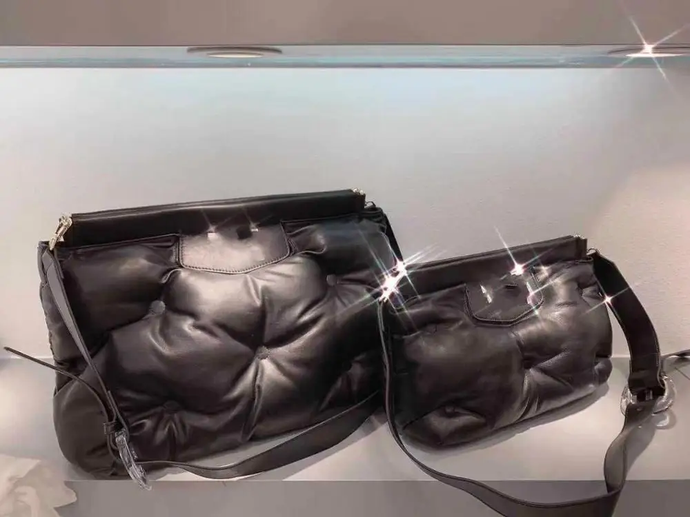 

by H November Newest Down Jacket Material Big Shopping Bag Genuine Leather Sponge Padded Shoulder Bag Cloud Totebag White Bag