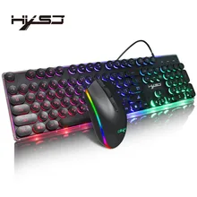 HXSJ V300 русская игровая механическая клавиатура Русский Английский USB металлический проводной светодиодный комплект клавиатура с подсветкой и мышь для геймера