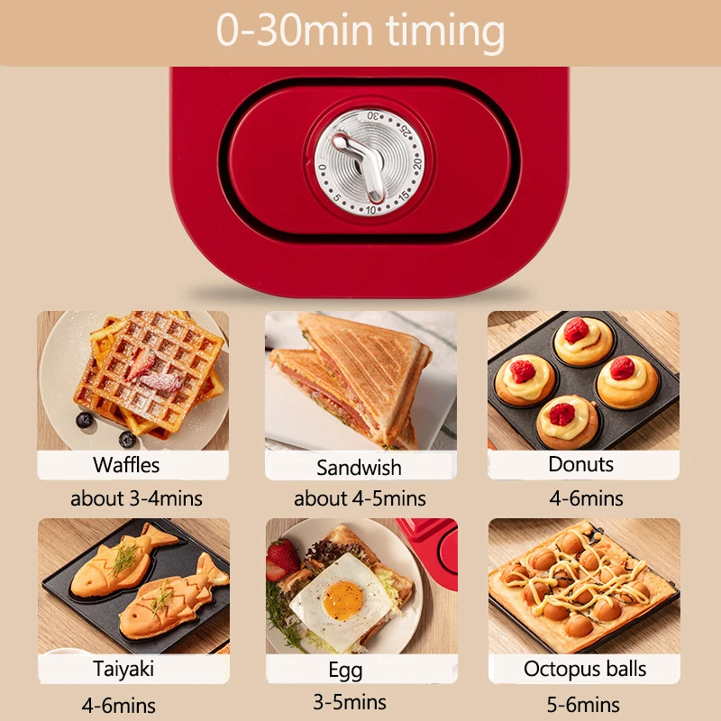 650W Electric Sandwich Machine Timed Waffle Maker Toaster Baking takoyaki Pancake Donuts Sandwichera Breakfast Machine 220V